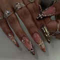 Wild Pearl – 3D French Leopard Press-On Nails mit Perlen & Strass