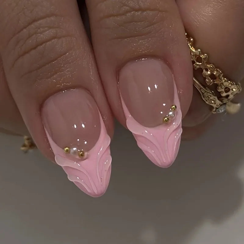 Pretty in Pink – 3D Floral Press-On Nails | Almond 🌸