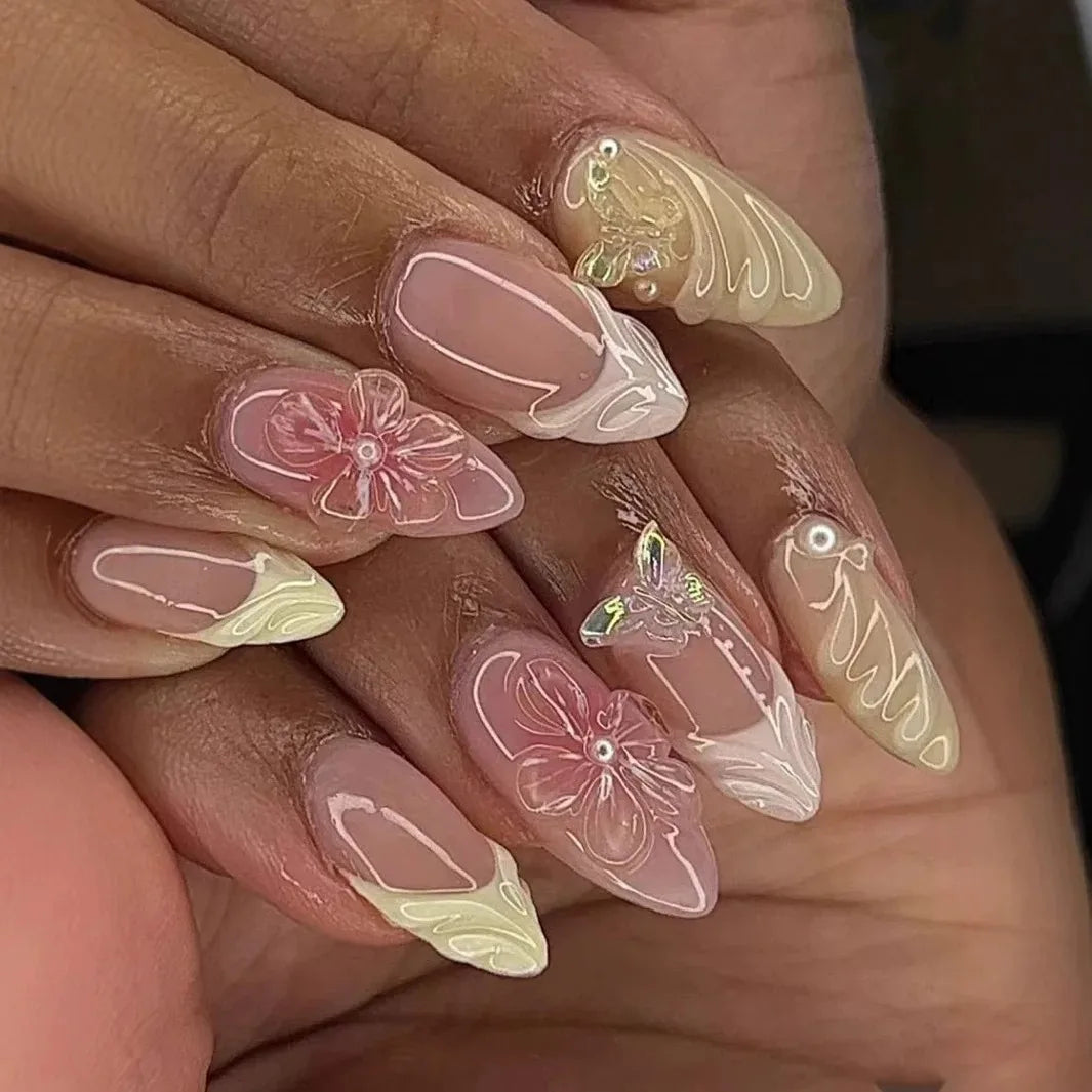 Ballet Crush – 3D Pink French Press-On Nails | Almond 🎀