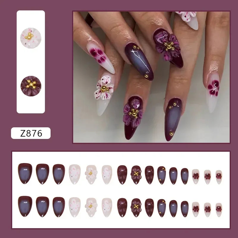 Pretty in Pink – 3D Floral Press-On Nails | Almond 🌸