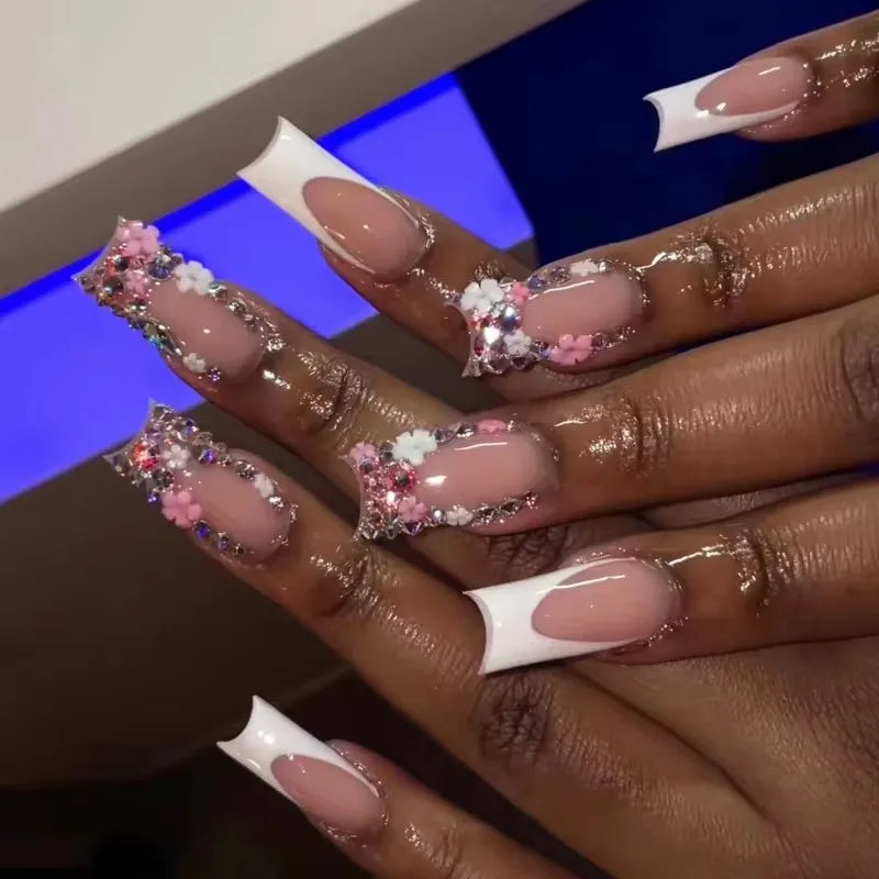 Pretty in Pink – 3D Floral Press-On Nails | Almond 🌸