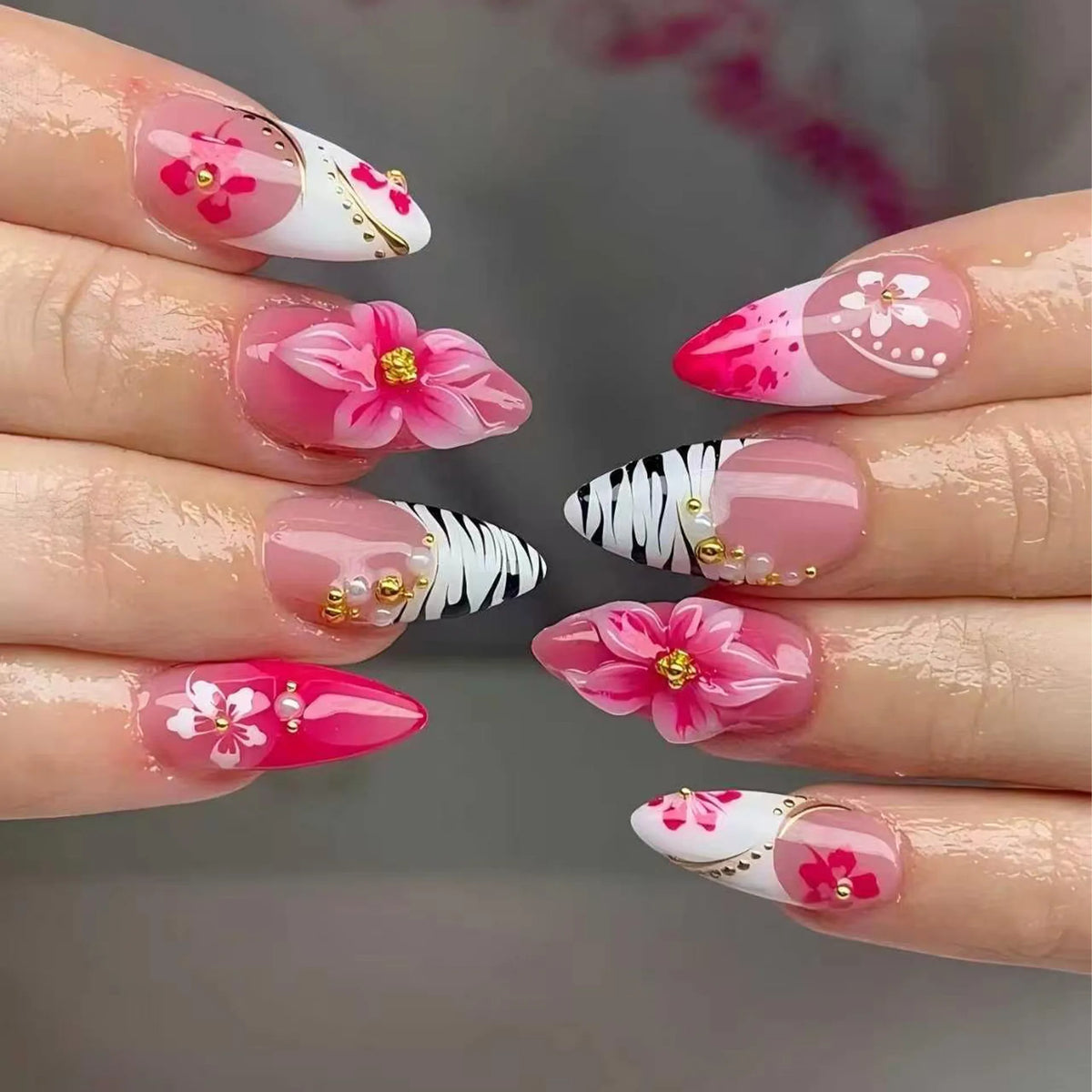 Petal Panic – 3D Press-On Nails | Almond