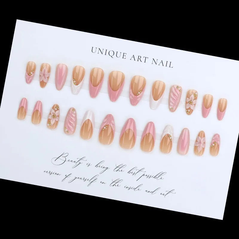 Pretty in Pink – 3D Floral Press-On Nails | Almond 🌸