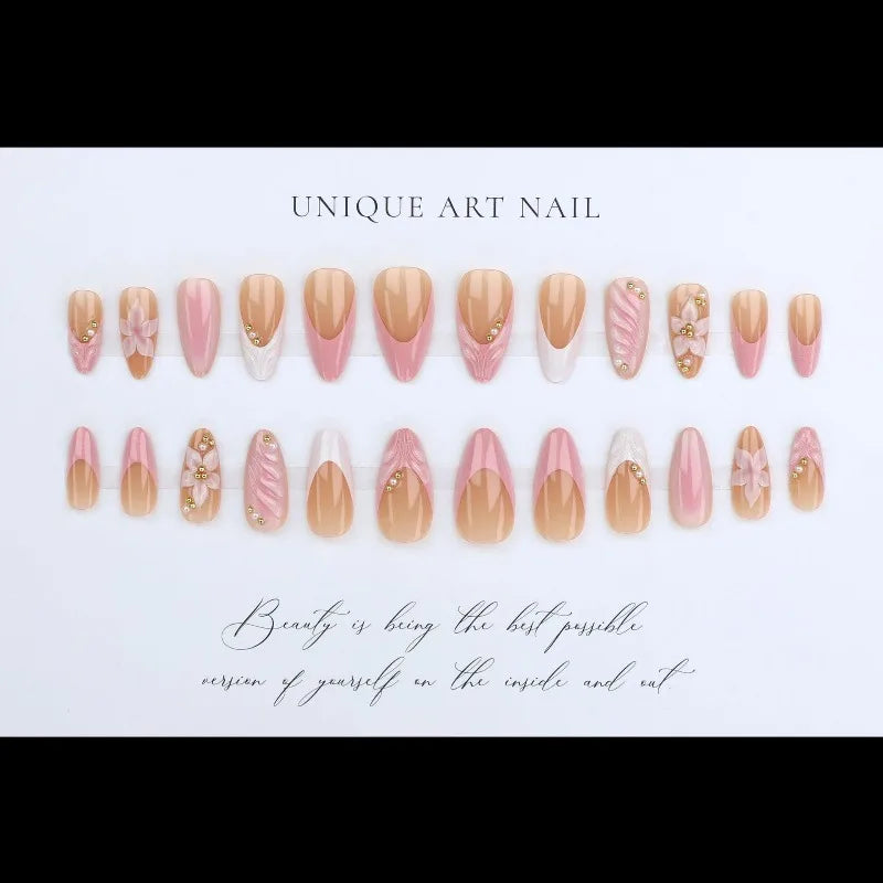 Pretty in Pink – 3D Floral Press-On Nails | Almond 🌸