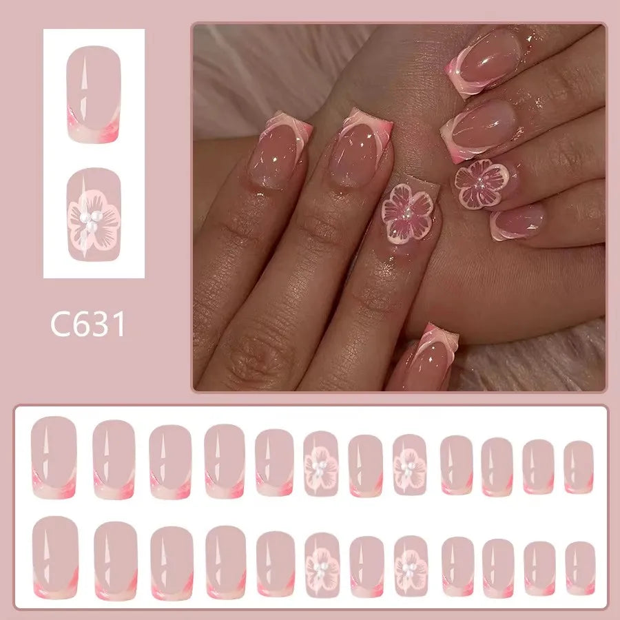 Pretty in Pink – 3D Floral Press-On Nails | Almond 🌸
